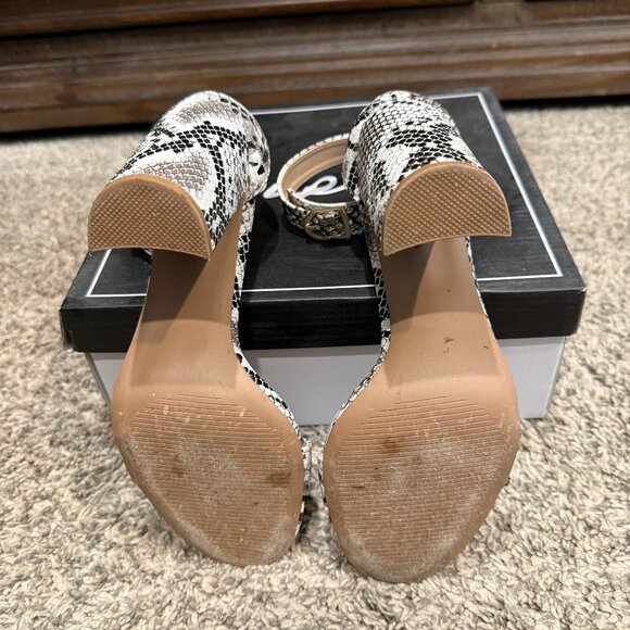 Snakeskin Block Heel Sandals - Ankle Strap Size 6.5 - Picture 2 of 3